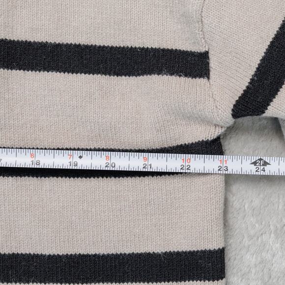 H&M Loose Fit Heather Tan Black Striped Crewneck Sweater Womens Size L - Picture 4 of 10